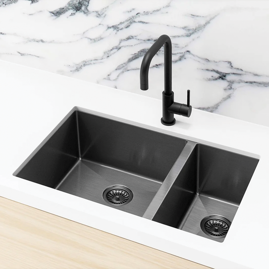 Elite Design Studio -  Meir Lavello One and Half Bowl Kitchen Sink 670x440mm Gunmetal Black