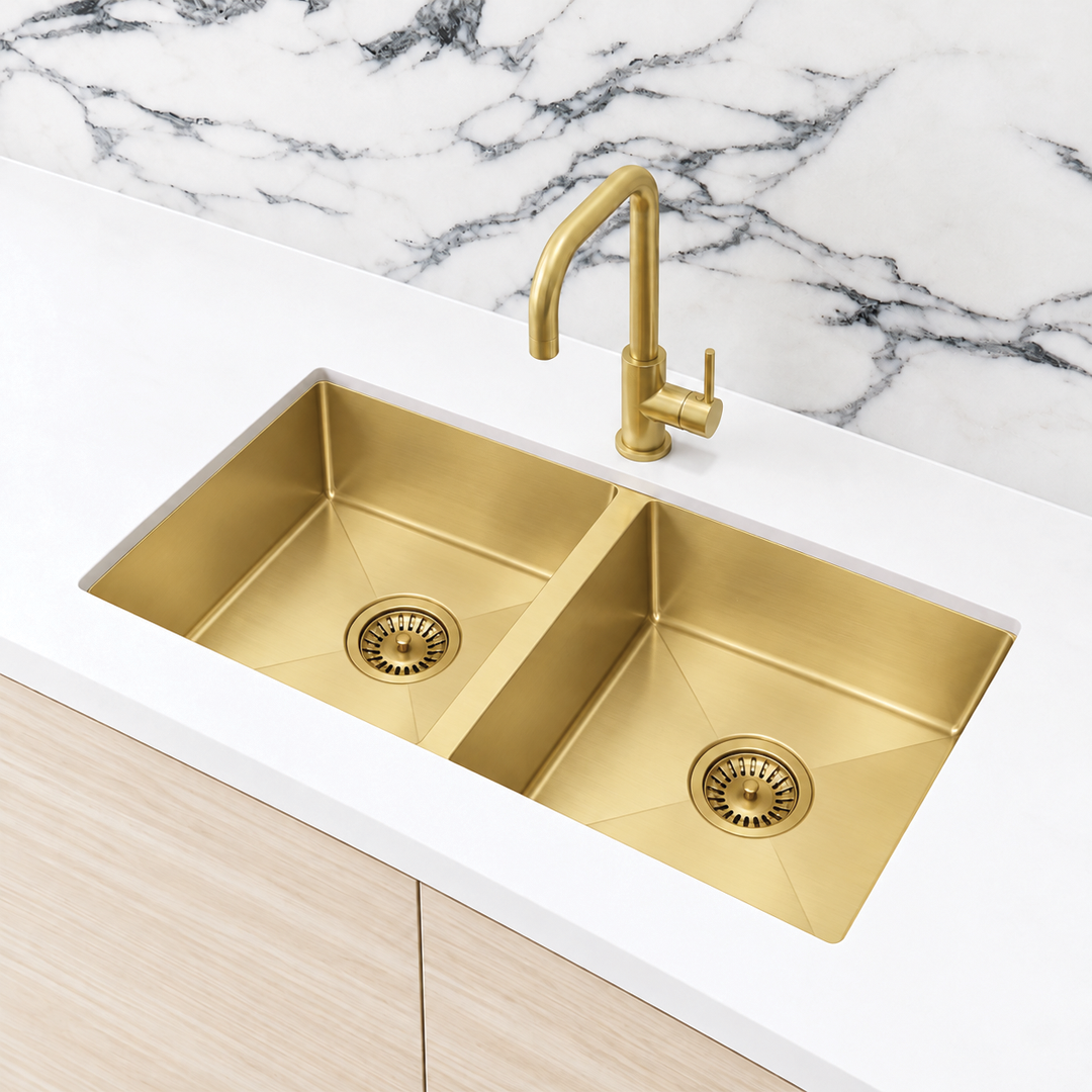 Elite Design Studio -  Meir Lavello Double Bowl Kitchen Sink 760x440mm Tiger Bronze