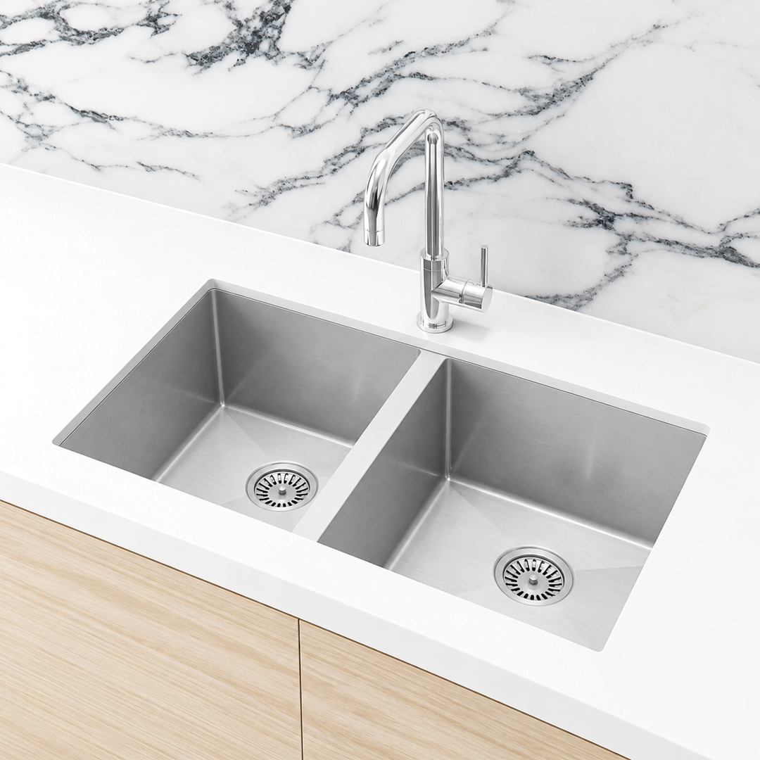 Elite Design Studio -  Meir Lavello Double Bowl Kitchen Sink 760x440mm PVD Brushed Nickel