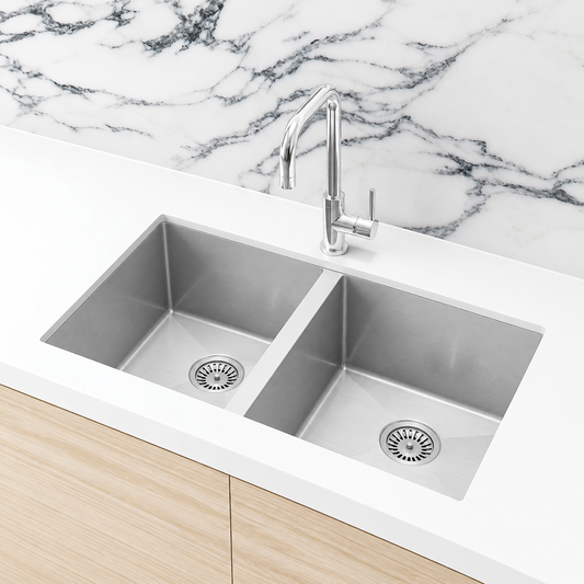 Elite Design Studio -  Meir Lavello Double Bowl Kitchen Sink 760x440mm PVD Brushed Nickel