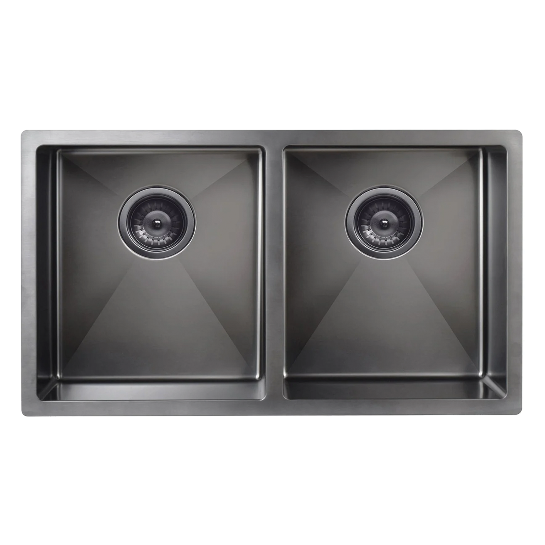 Elite Design Studio -  Meir Lavello Double Bowl Kitchen Sink 760x440mm Gunmetal Black