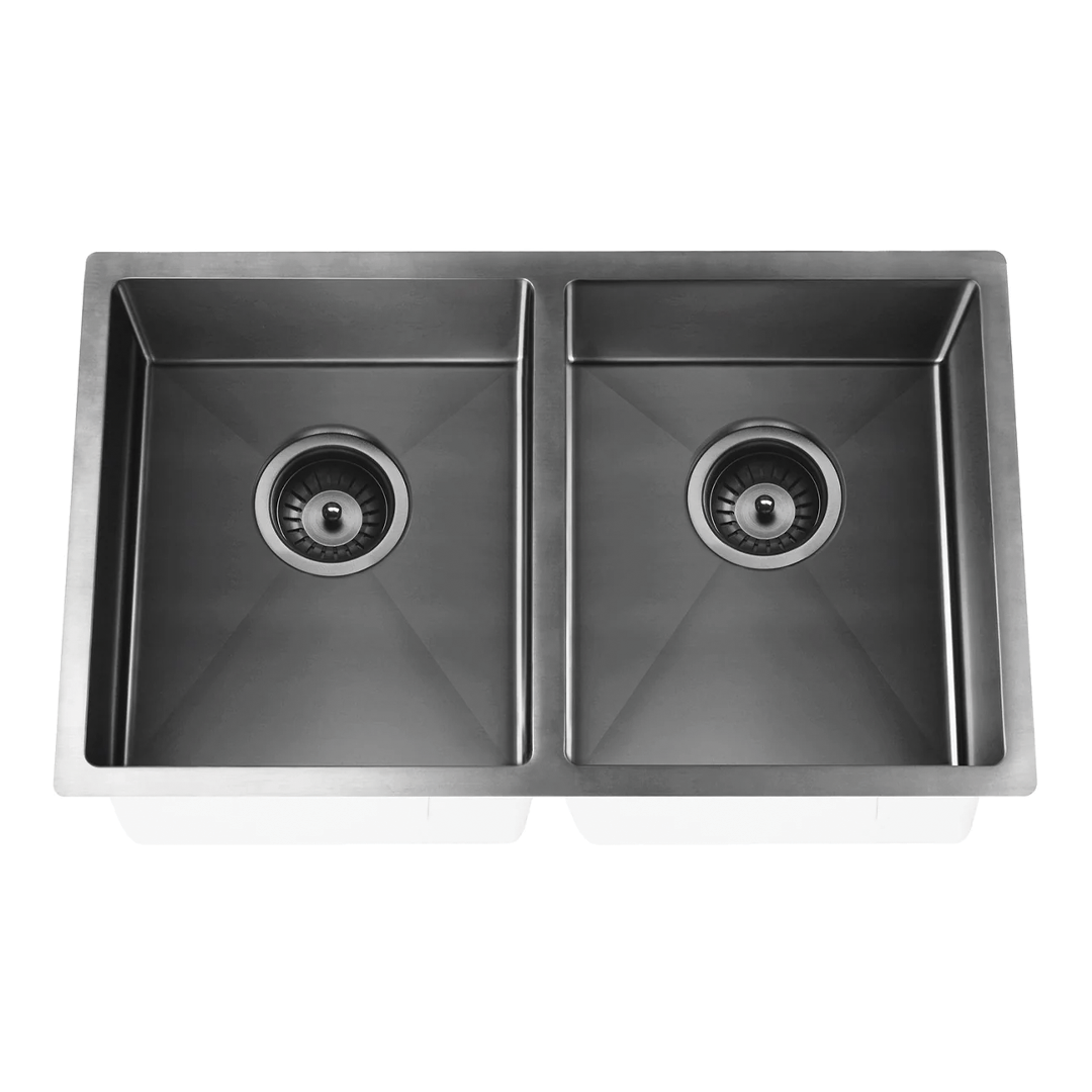 Elite Design Studio -  Meir Lavello Double Bowl Kitchen Sink 760x440mm Gunmetal Black