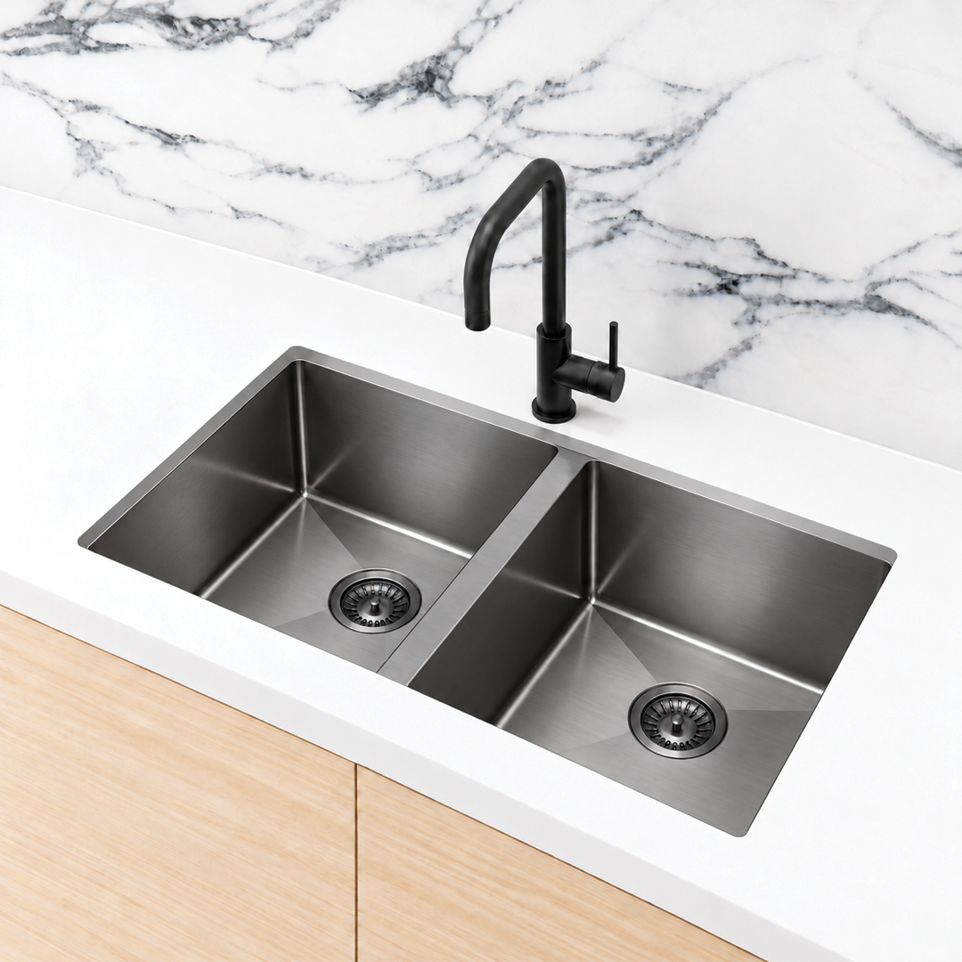 Elite Design Studio -  Meir Lavello Double Bowl Kitchen Sink 860x440mm PVD Gunmetal Black