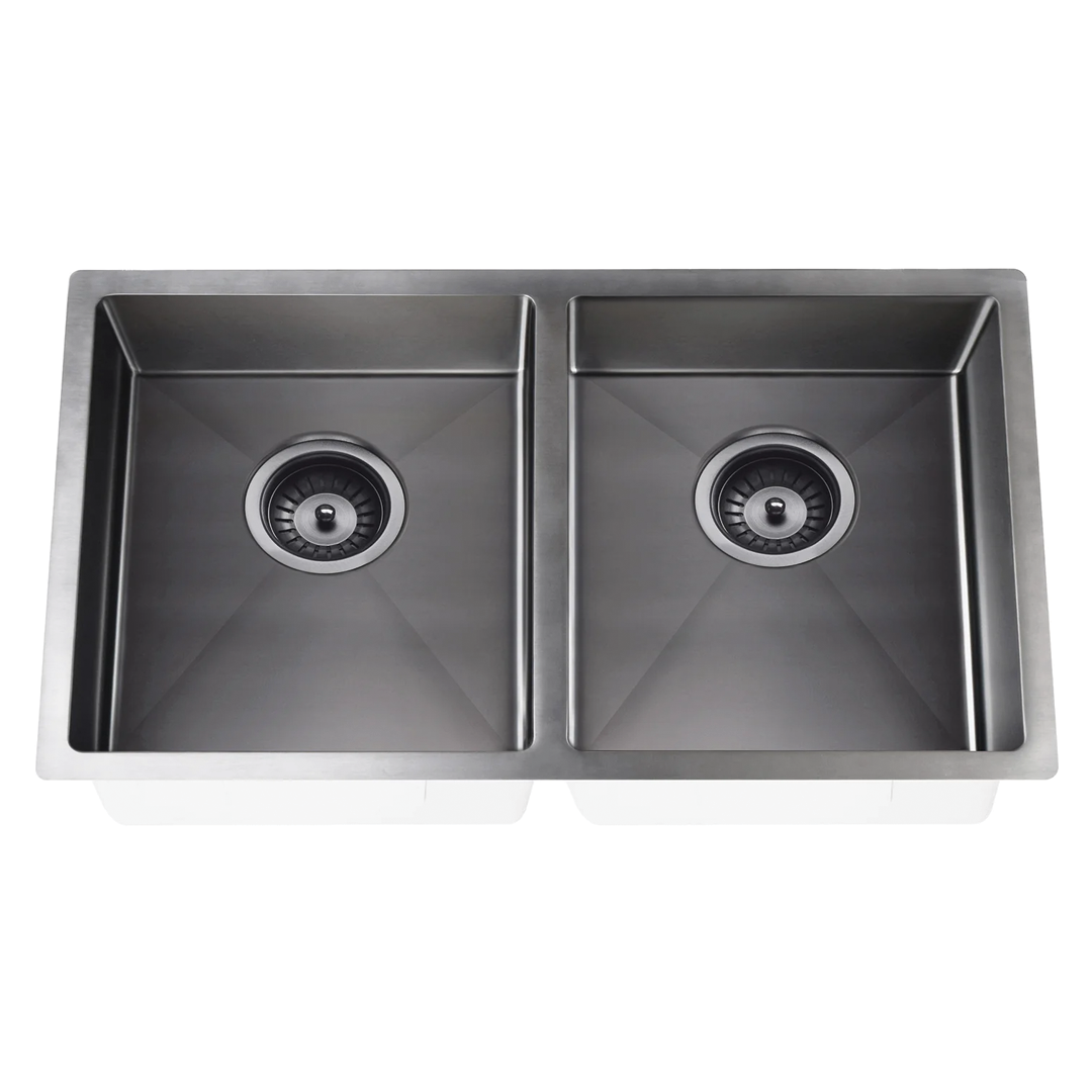 Elite Design Studio -  Meir Lavello Double Bowl Kitchen Sink 860x440mm PVD Gunmetal Black
