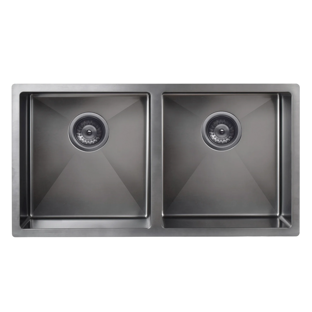 Elite Design Studio -  Meir Lavello Double Bowl Kitchen Sink 860x440mm PVD Gunmetal Black