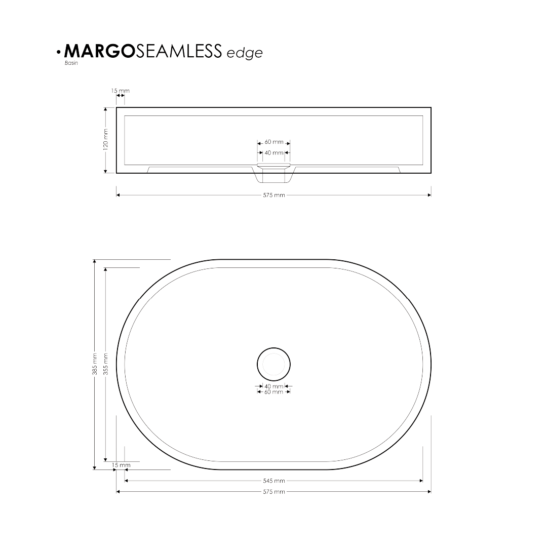 580x390x120mm Madu Living - Margo Large Basin Seamless Edge White
