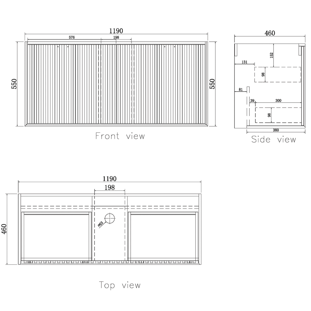 Otti - 1200wx550hx460d Marlo Matt Black 1200mm Wall Hung Vanity (Cabinet Only)