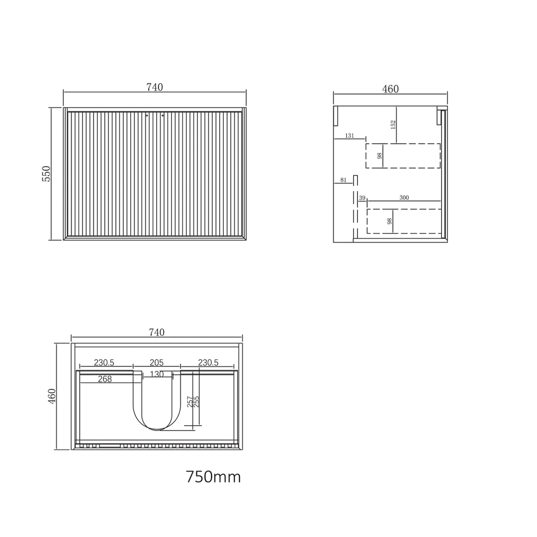 Otti - 750wx550hx460d Marlo Matt Black 750mm Wall Hung Vanity (Cabinet Only)