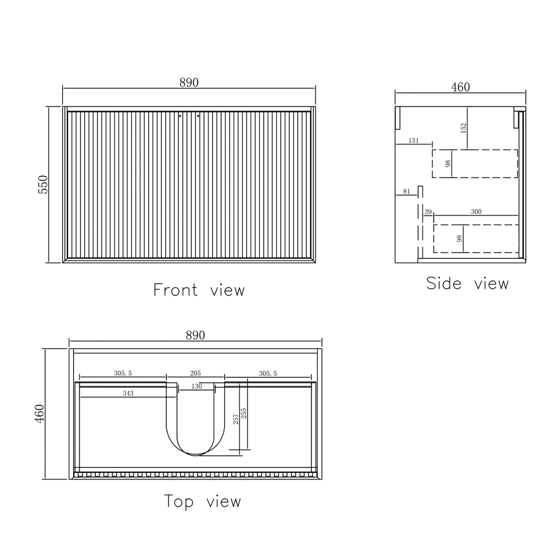 Otti - 900wx550hx460d Marlo Matt Black 900mm Wall Hung Vanity (Cabinet Only)