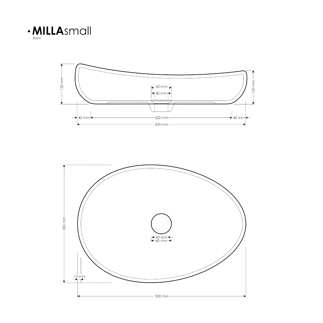500x350x120mm Madu Living - Milla Small Basin Black
