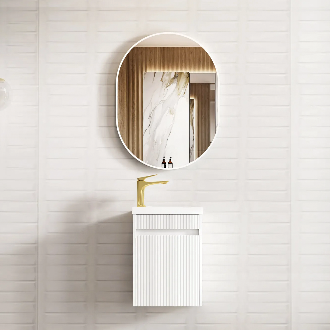 Otti - 390wx500hx250d Space Saver Vanity - Mini Ensuite Vanity Matte White Fluted Vanity (with Basin)