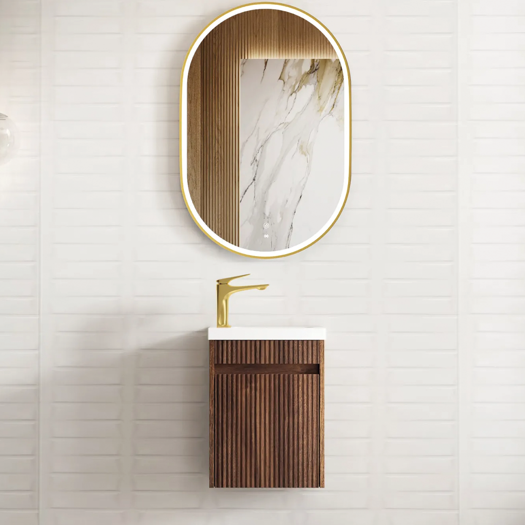 Otti - 390wx500hx250d Space Saver Vanity - Mini Ensuite Vanity Sable Walnut Fluted Vanity (with Basin)