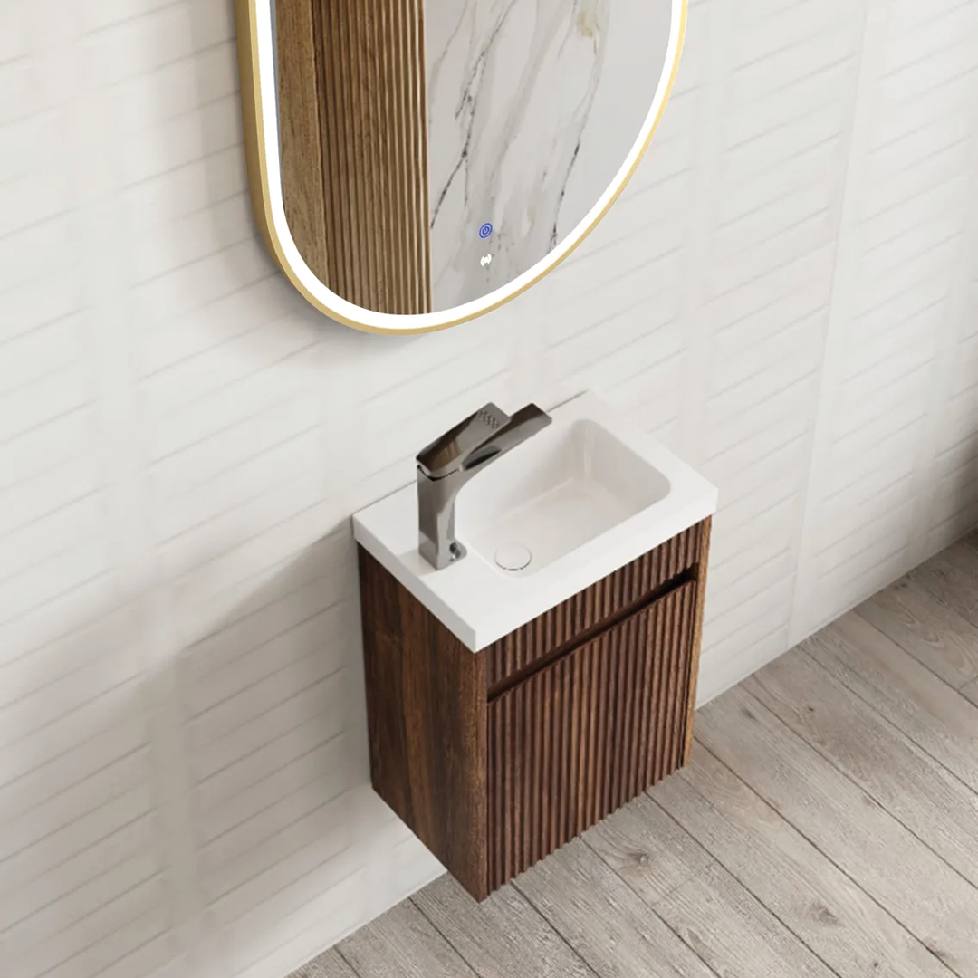 Otti - 390wx500hx250d Space Saver Vanity - Mini Ensuite Vanity Sable Walnut Fluted Vanity (with Basin)