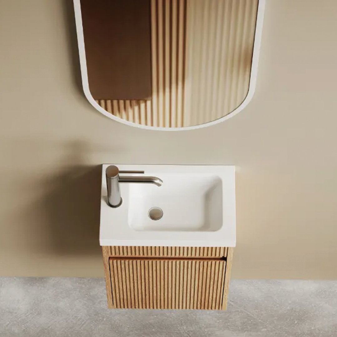 Otti - 390wx500hx250d Space Saver Vanity - Mini Ensuite Vanity Woodland Oak Fluted Vanity (with Basin)