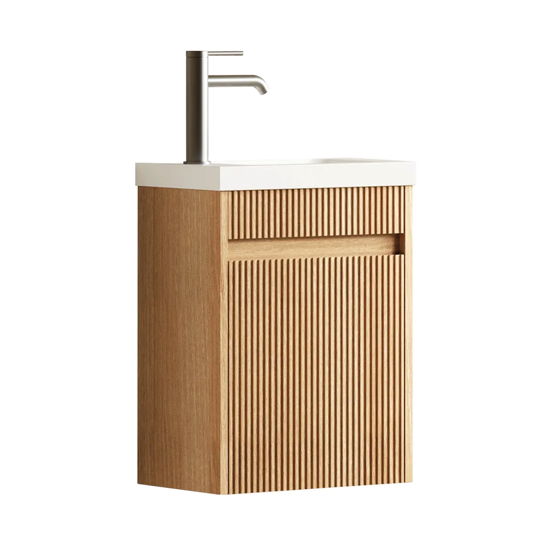 Otti - 390wx500hx250d Space Saver Vanity - Mini Ensuite Vanity Woodland Oak Fluted Vanity (with Basin)