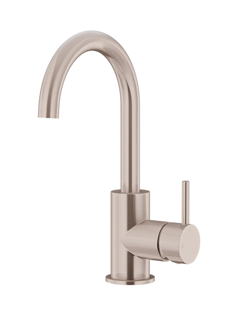 Meir Round Gooseneck Basin Mixer Champagne