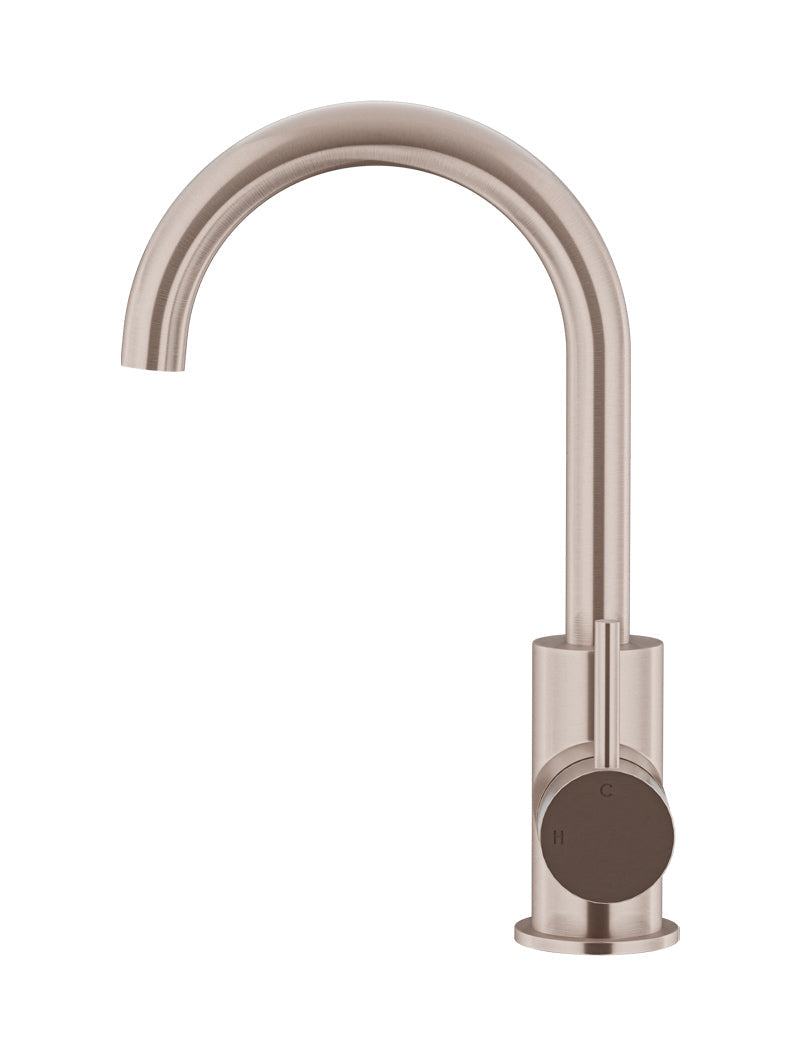 Meir Round Gooseneck Basin Mixer Champagne