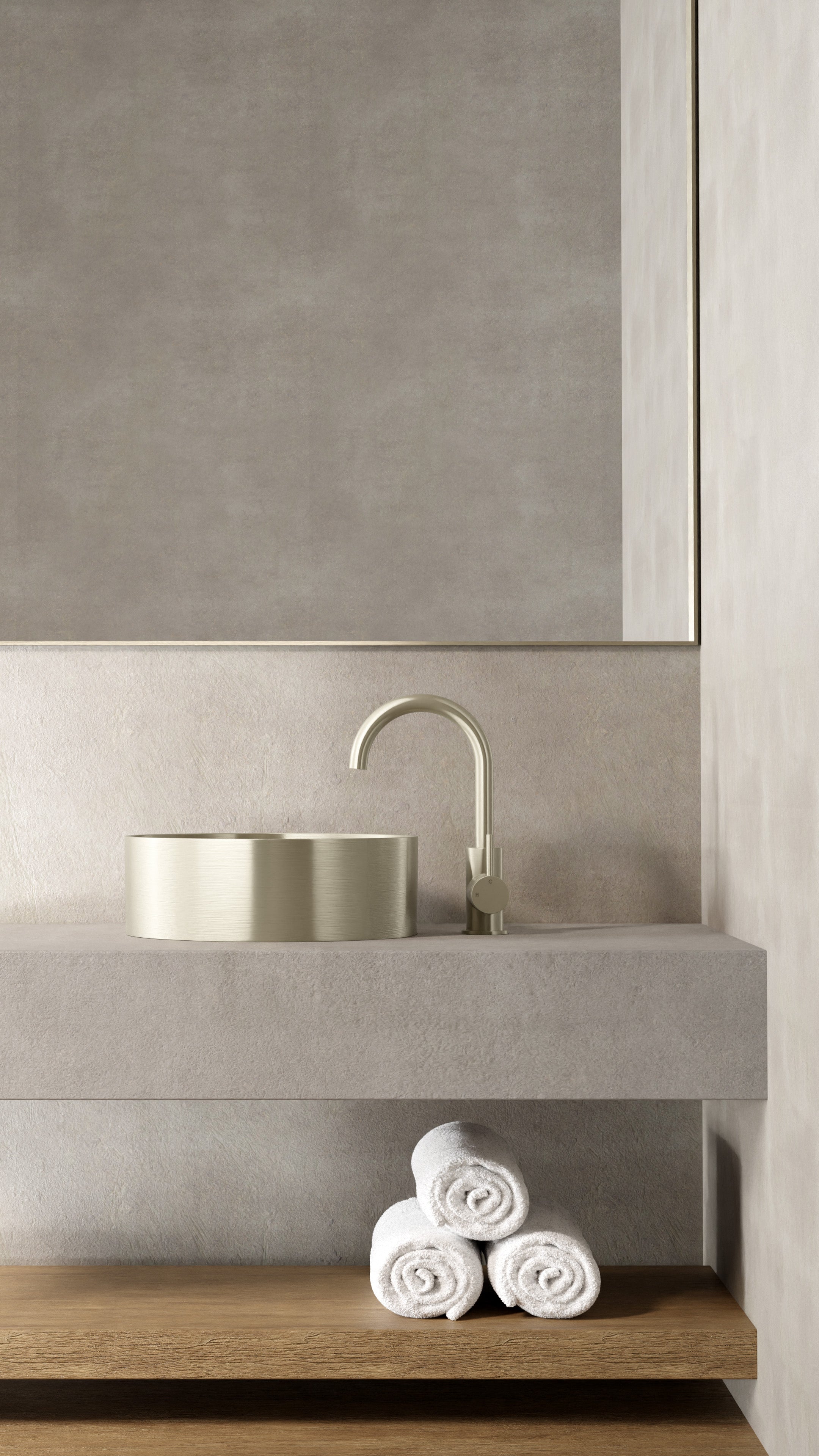 Meir Round Gooseneck Basin Mixer PVD Brushed Nickel