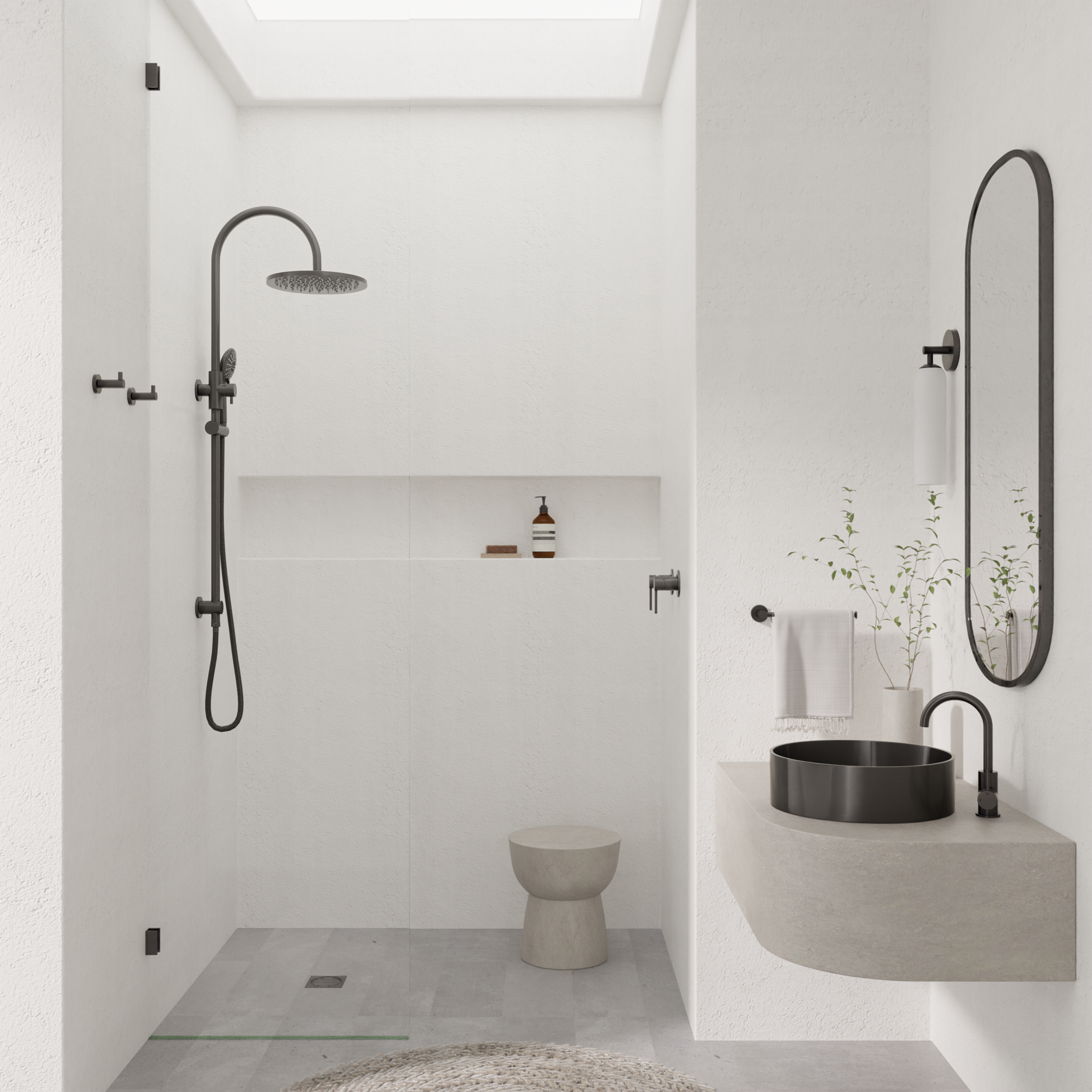 Meir Round Gooseneck Basin Mixer Shadow Gunmetal