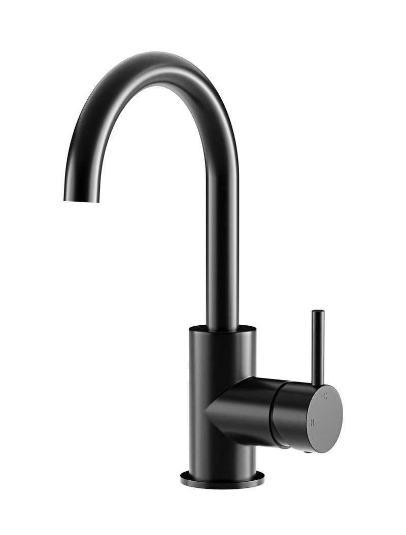 Meir Round Gooseneck Basin Mixer Tap Matte Black