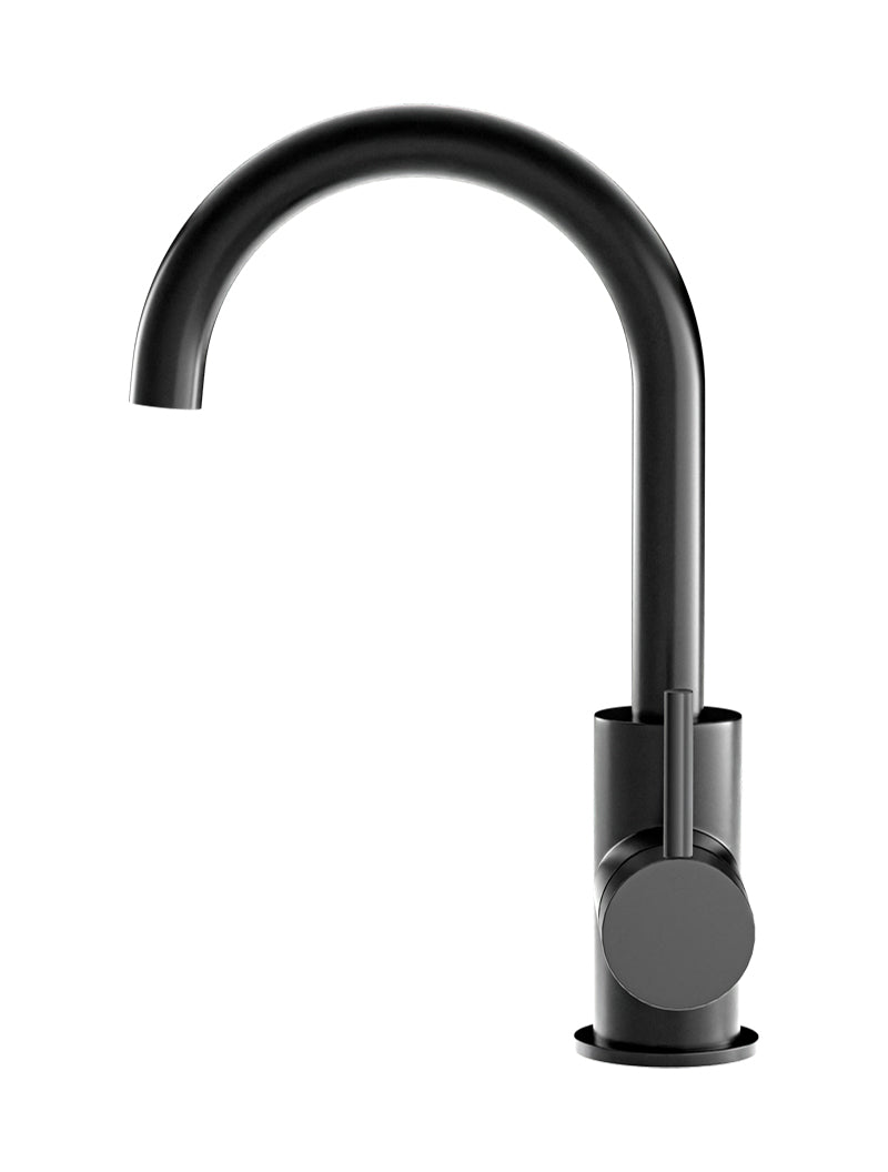 Meir Round Gooseneck Basin Mixer Tap Matte Black