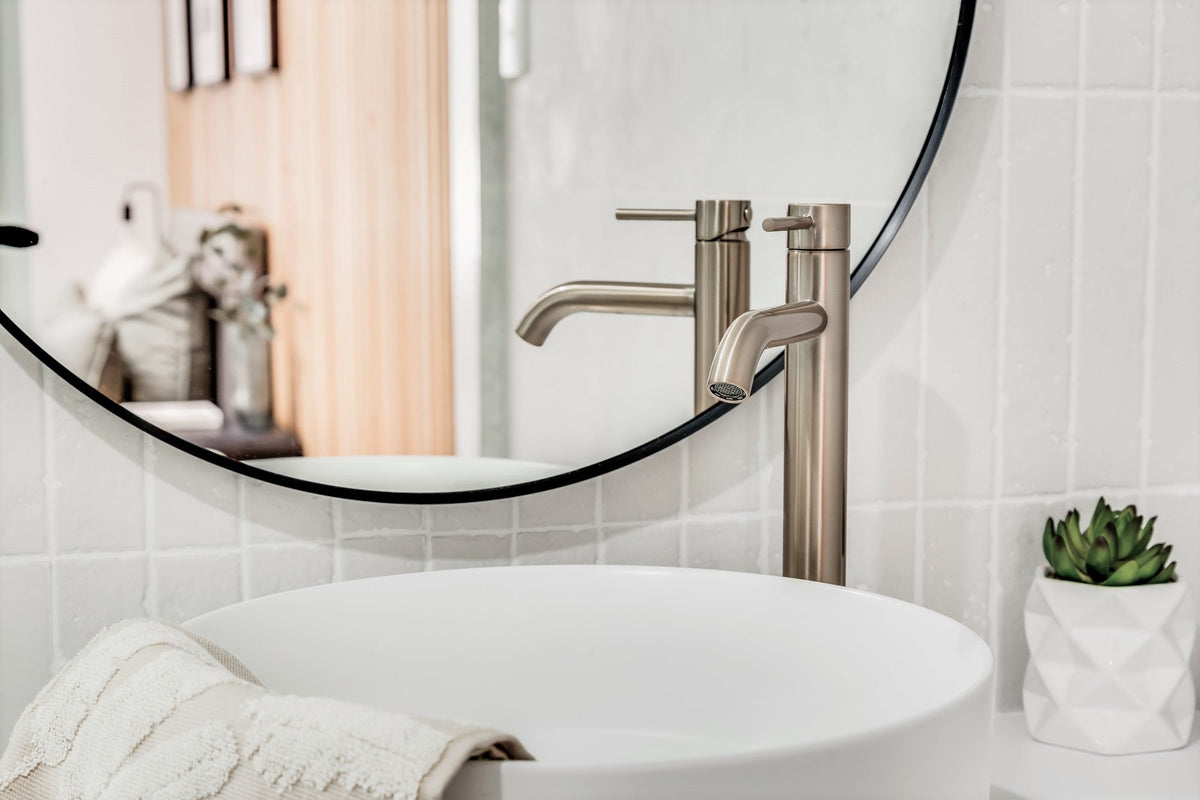 Meir Round Tall Basin Mixer Curved Champagne