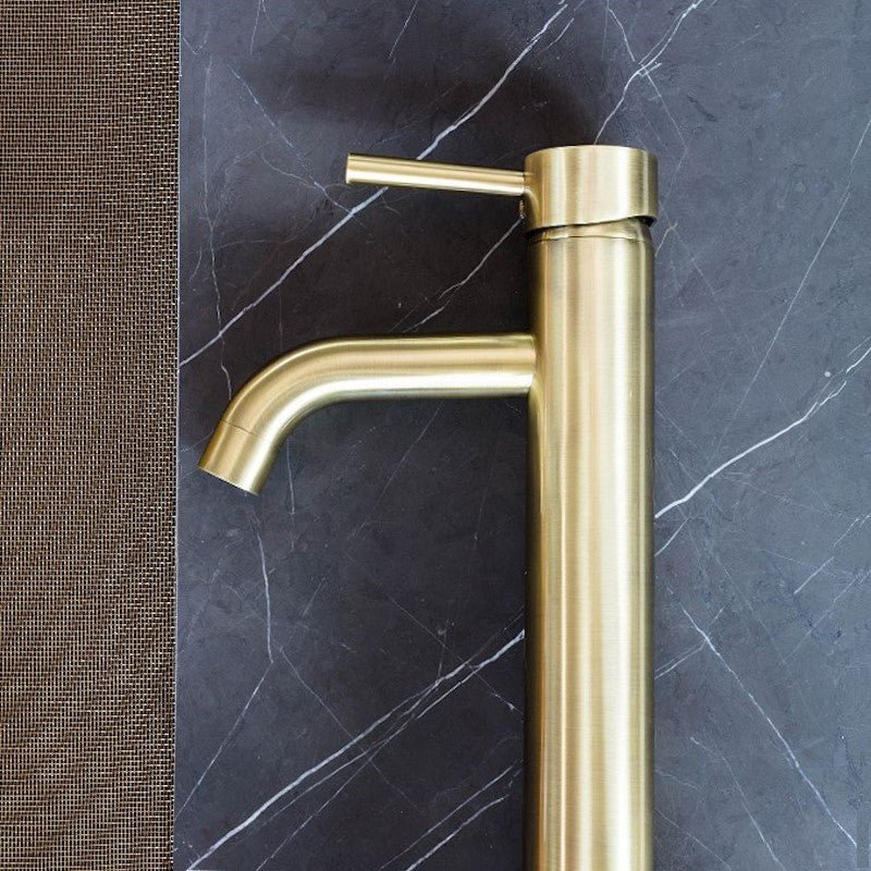 Meir Round Tall Curved Basin Mixer Tap PVD Tiger Bronze